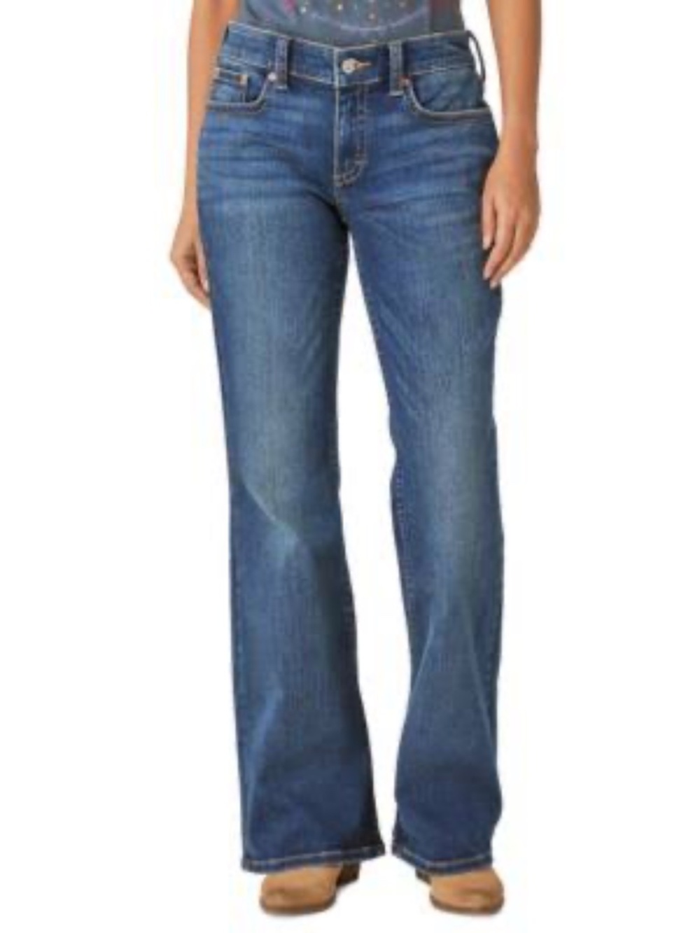 Lucky Brand Low Rise Flare Women's Medium Blue with Leather Patch